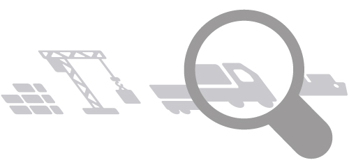 Illustration verschiedener Transport- und Logistikbereiche mit Lupe und Lieferfahrzeug